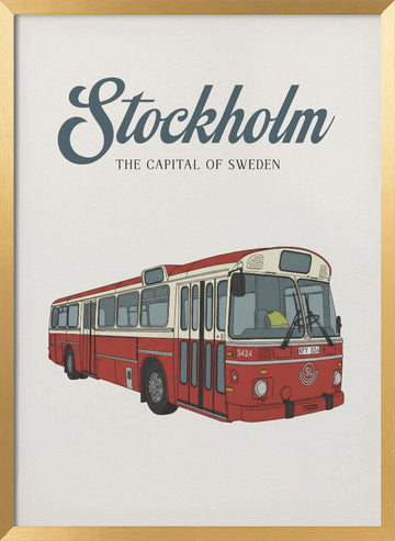 Classic Red Stockholm Bus | Poster - Gold Frame Interior