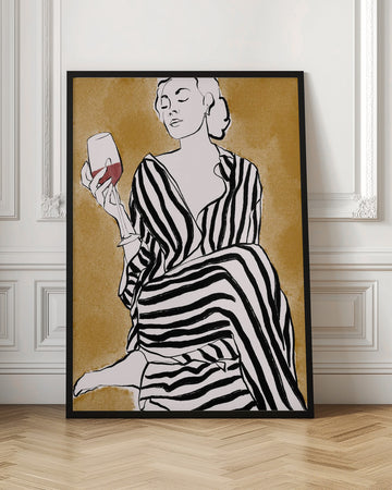 Striped Serenity With Wine | Poster - Room Interior 1