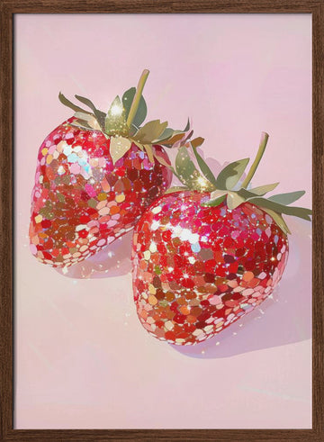 Sweet Glitter Strawberries | Poster - Walnut Frame Interior