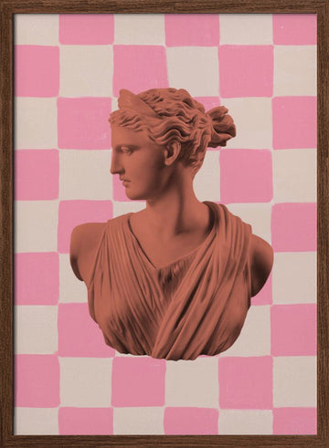 Pink Checkerboard Goddess | Poster - Walnut Frame Interior