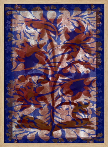 Blue Botanical Flourish | Poster - Wood Frame Interior