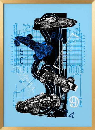 Vintage Racing Blueprints | Poster - Gold Frame Interior