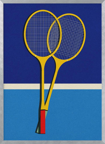 Wooden Badminton Rackets | Poster - Silver Frame Interior