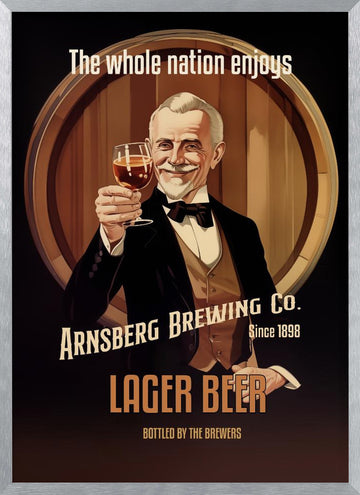 Gentleman Toasting Lager Beer | Poster - Silver Frame Interior