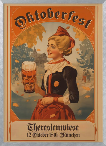 Oktoberfest Bavarian Woman | Poster - Silver Frame Interior