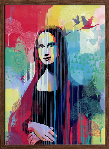 Vibrant Mona Lisa Portrait | Poster - Walnut Frame Interior