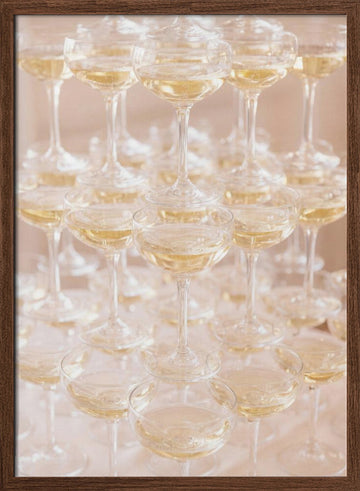 Champagne Tower Celebration | Poster - Walnut Frame Interior