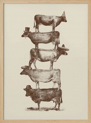Whimsical Cow Stack | Poster - Wood Frame Interior