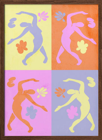 Vibrant Dancing Figures | Poster - Walnut Frame Interior