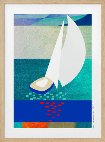 Modern Sailboat Serenity | Poster - Wood Frame Interior