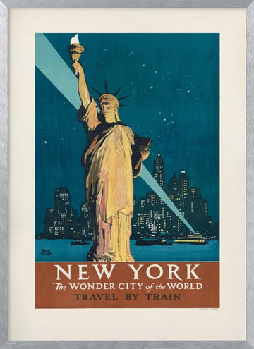 New York, the Wonder City of the World Travel By Train (1927) Poster By Adolph Treidler | Poster - Silver Frame Interior
