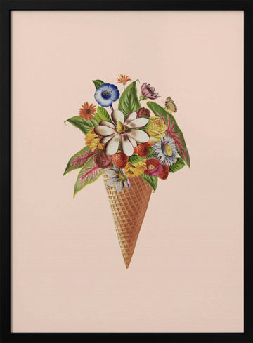 Floral Ice Cream Cone | Poster - Black Metal Frame Interior