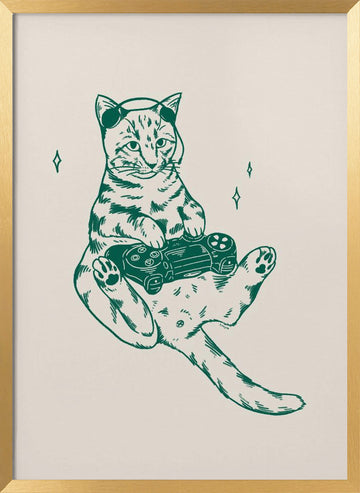 Gamer Cat Chill | Poster - Gold Frame Interior