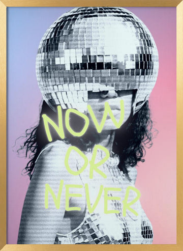 Woman with a Disco Ball Helmet | Poster - Gold Frame Interior