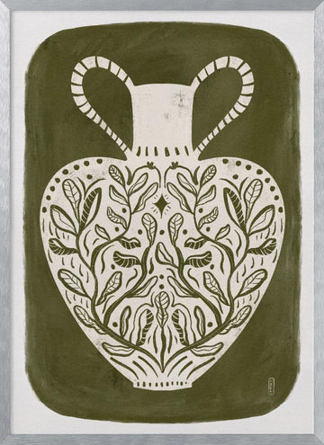 Botanical Folk Vase | Poster - Silver Frame Interior