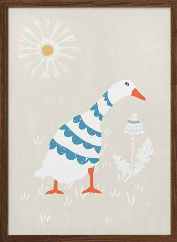 Cute Goose Daisy | Poster - Walnut Frame Interior