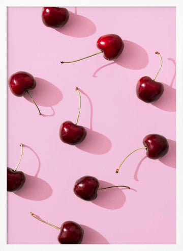 Red Cherries Pink Pop | Poster - White Frame Interior