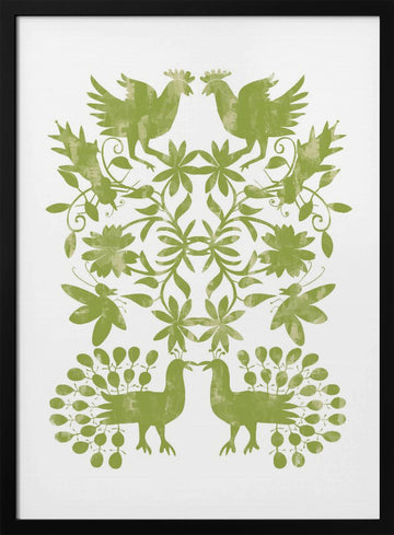 Green Botanical Symmetry | Poster - Black Metal Frame Interior