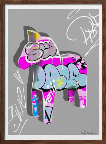 Graffiti Dala Horse | Poster - Walnut Frame Interior