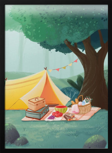 Cozy Forest Picnic | Poster - Black Metal Frame Interior
