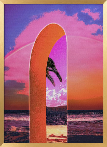 Pink Sky Beach Archway | Poster - Gold Frame Interior