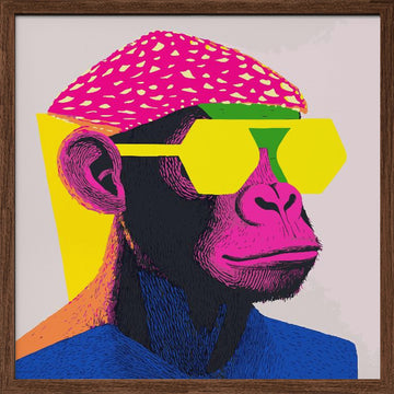 Stylish Monkey Portrait | Poster - Walnut Frame Interior