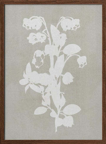 White Botanical Blooms | Poster - Walnut Frame Interior