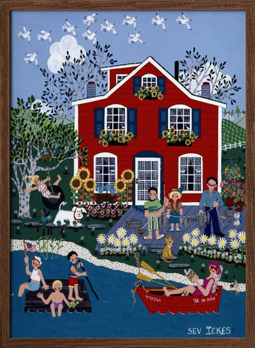 Little Red Cottage | Poster - Walnut Frame Interior
