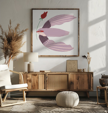 Whimsical Bird with Rose | Poster - Room Interior 2