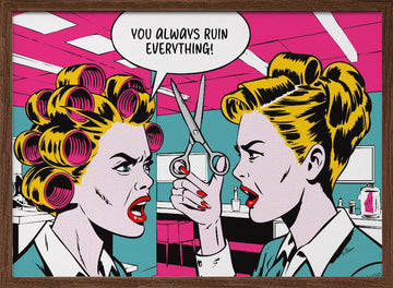 Pop Art Office Fight | Poster - Walnut Frame Interior
