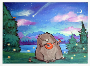 Starry Night Bear Banjo | Poster - White Frame Interior