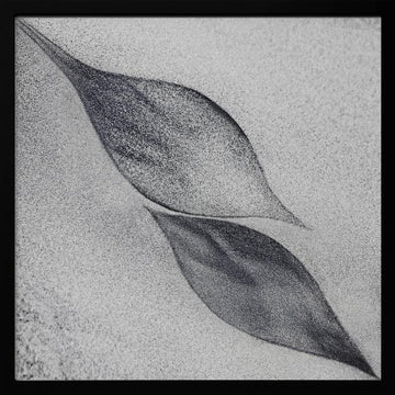 Grey Organic Leaves | Poster - Black Metal Frame Interior