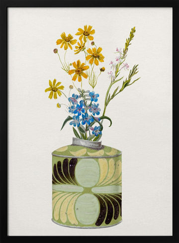 Colorful Flowers In Vase | Poster - Black Metal Frame Interior