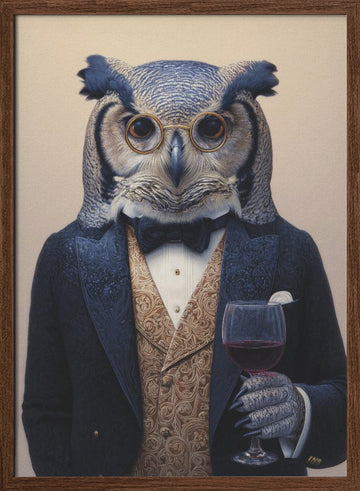 Sophisticated Owl Gentleman | Poster - Walnut Frame Interior