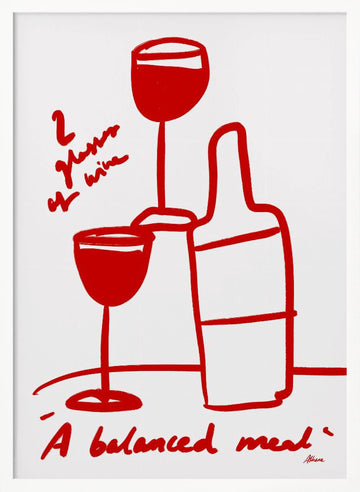 2 Glasses of Wine | Poster - White Frame Interior