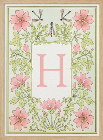 Elegant Floral Letter H | Poster - Wood Frame Interior