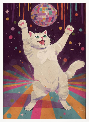 Happy Disco Cat | Poster - White Frame Interior