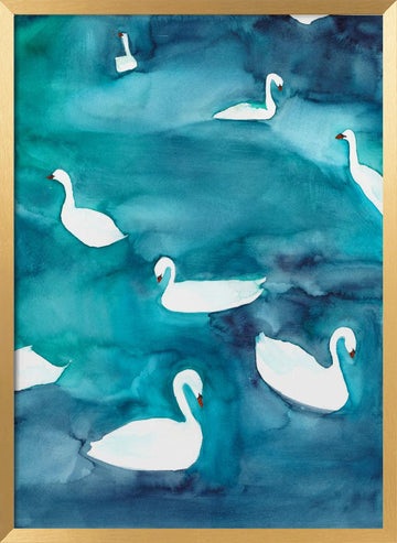 Graceful Swans on Water | Poster - Gold Frame Interior