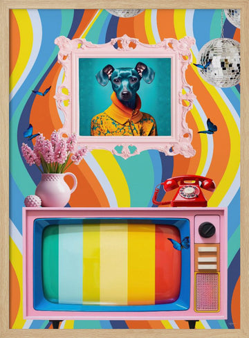 Groovy Dog Pink TV | Poster - Wood Frame Interior