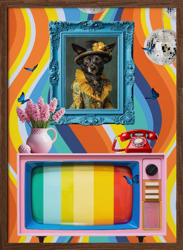 Eclectic Retro Dog Portrait | Poster - Walnut Frame Interior