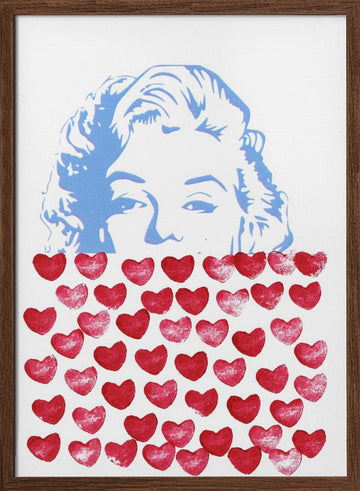 Pop Art Marilyn Hearts | Poster - Walnut Frame Interior