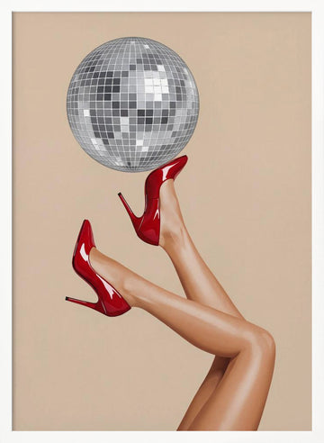 Red Heels Disco Ball | Poster - White Frame Interior