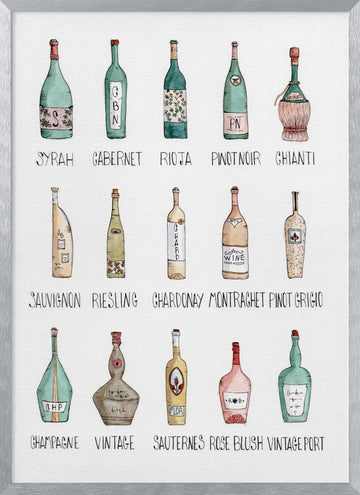 Wine Bottle Medley | Poster - Silver Frame Interior