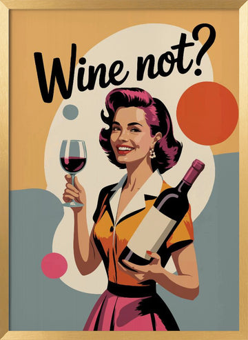 Happy Retro Wine Woman | Poster - Gold Frame Interior