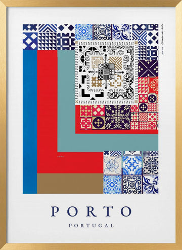 Porto Azulejo Patterns | Poster - Gold Frame Interior