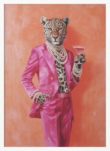 Leopard Pink Suit Martini | Poster - White Frame Interior