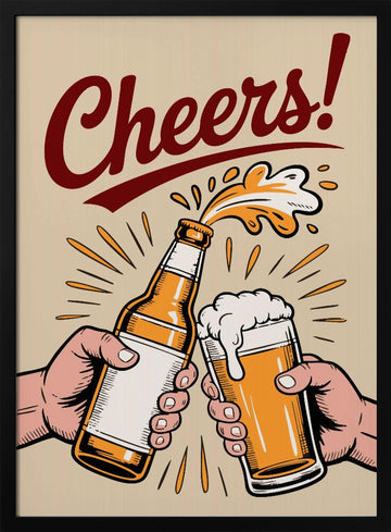 Golden Beer Cheers | Poster - Black Metal Frame Interior