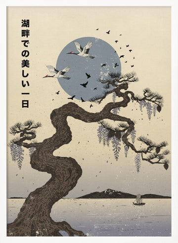 Wisteria Cranes Lake | Poster - White Frame Interior