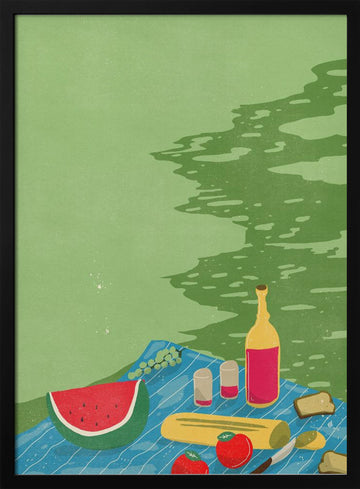 Riverside Picnic Scene | Poster - Black Metal Frame Interior