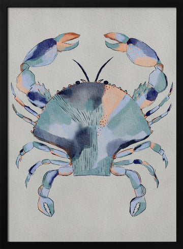Coastal Blue Crab Painting | Poster - Black Metal Frame Interior